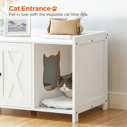 Wooden Cat Washroom Storage Cabinet Bench, Indoor Cat House