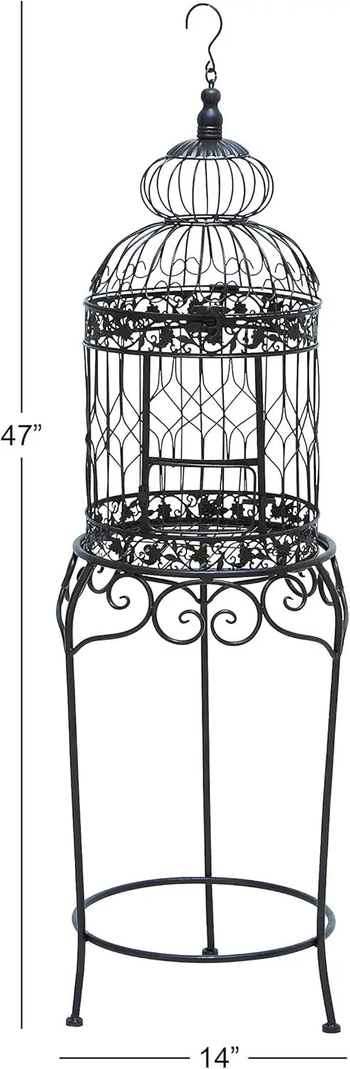 Benzara Victorian Style Bird Cage, 47" H/14 W, Black Parrot Cage