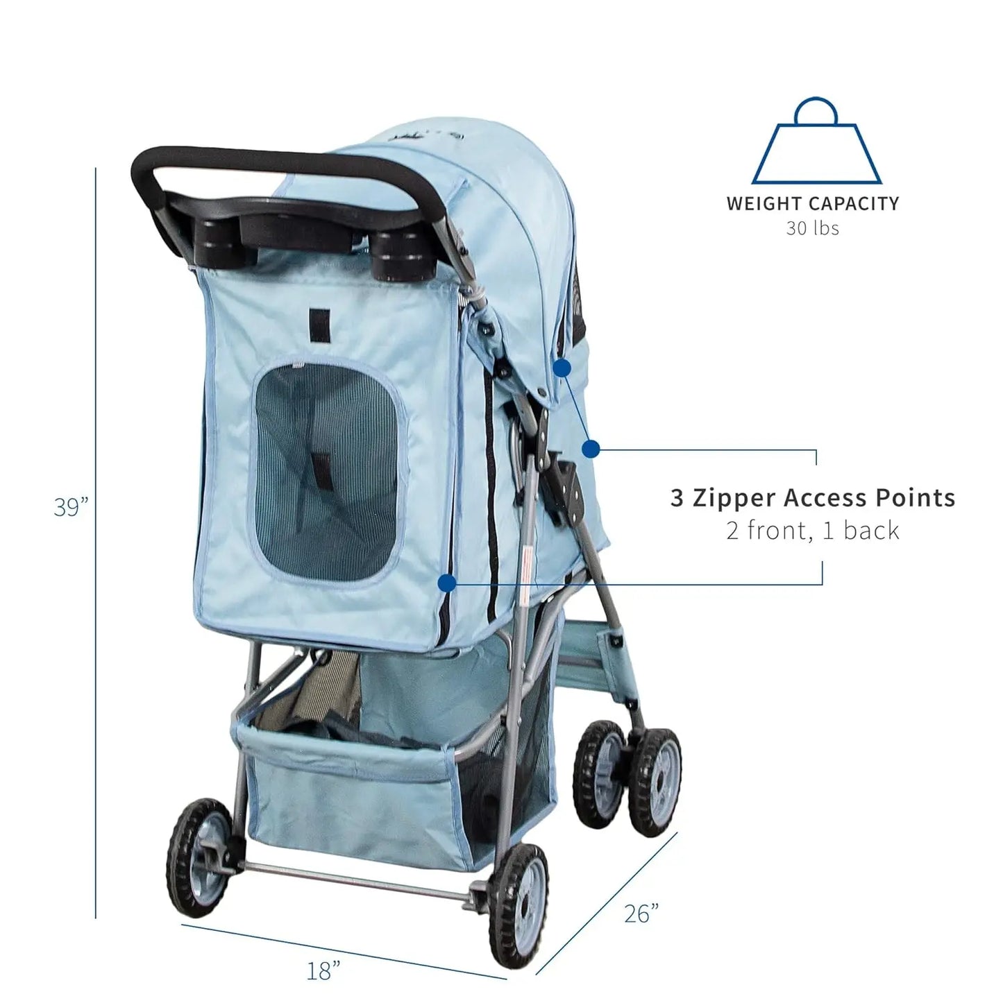 Black 4 Wheel Pet Stroller for Cat and Dog