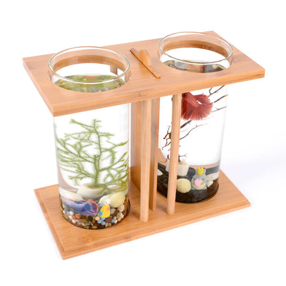 Mini Fish Tank With Creative Bamboo Wood For Small Fish-Such As Gold Fish & Betta Fish