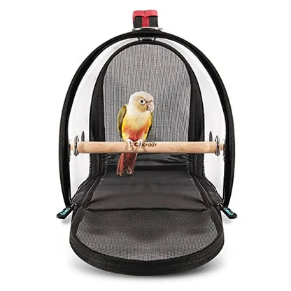 Portable Bird Travel Cage Carrier with Feeder Cups, Standing Perch & Design 4-Sided Ventilation