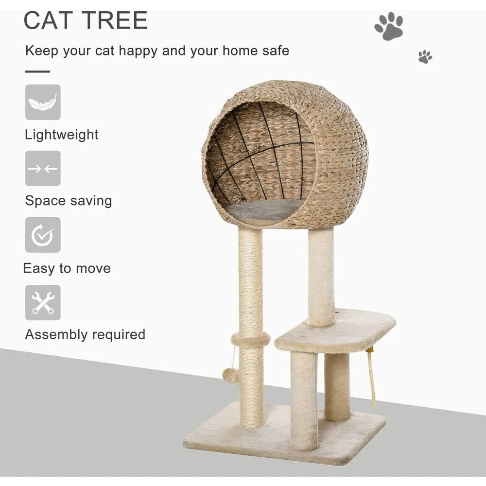 Cat Tree with Sisal Scratching Post and Hanging Rope