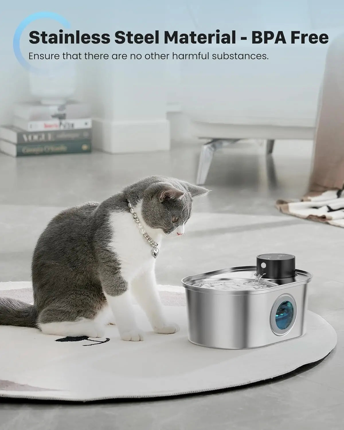 Pet Cordless Water Fountain Battery Operated-Stainless Steel