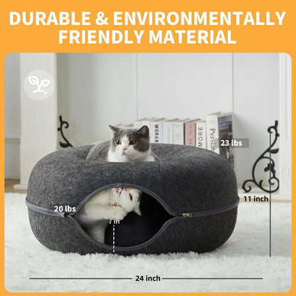 Spacious Peekaboo Cat Wool Felt Cave for Multiple Cats Up to 30 Lbs, Detachable and Washable