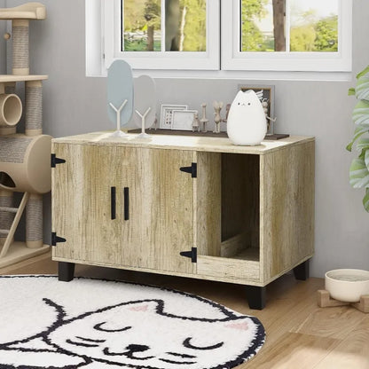 Wooden Cat Litter Box Furniture  with Scratch Pad