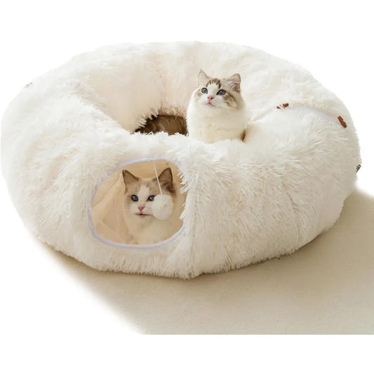 Multi Functional Winter Plush Tunnel Included Bed for Cats