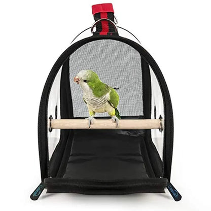 Portable Bird Travel Cage Carrier with Feeder Cups, Standing Perch & Design 4-Sided Ventilation