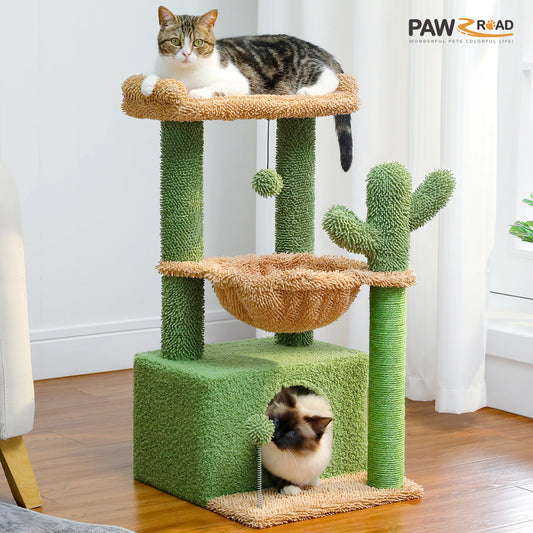 Cactus Cat Tower With Scratching Post, Deep Hammock And Cozy Top Perch