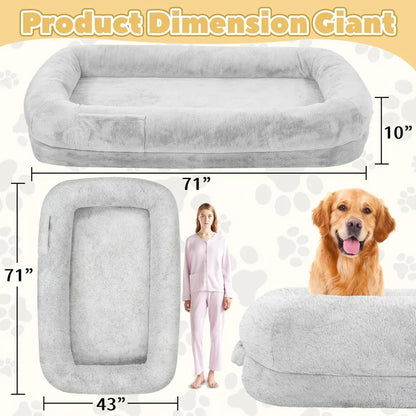 Human Dog Bed 71" Long, Removable Cover, Washable, Waterproof, Orthopedic Design