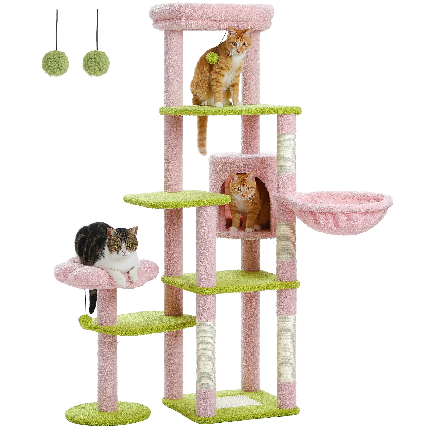 Multi-Level Cactus Cat Tower With Large Hammock, Scratching Post & 2 Perches