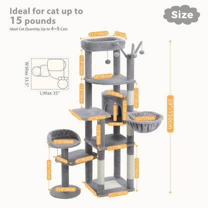 Multi-Level Cactus Cat Tower With Large Hammock, Scratching Post & 2 Perches