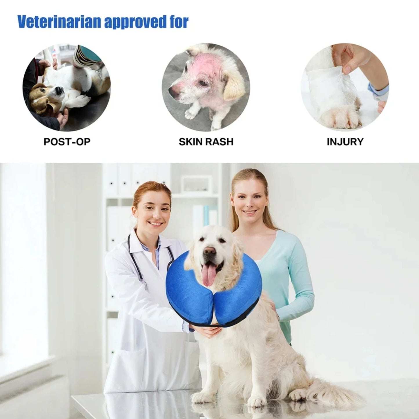 Comfort, Cozy and Gentle Inflatable Protective Cone - Ultimate Recovery Cone for Dogs and Cats after Surgery