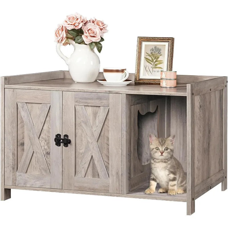 Wooden Cat Washroom Storage Cabinet Bench, Indoor Cat House