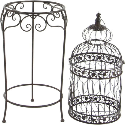 Benzara Victorian Style Bird Cage, 47" H/14 W, Black Parrot Cage