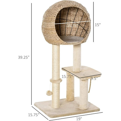 Cat Tree with Sisal Scratching Post and Hanging Rope